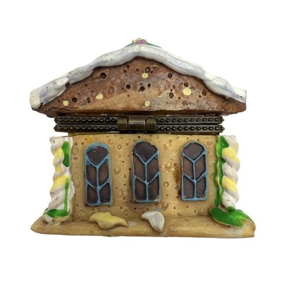 Ceramic Hinged Gingerbread Church Cookie House Christmas Trinket Box 2.5” - Picture 3 of 8